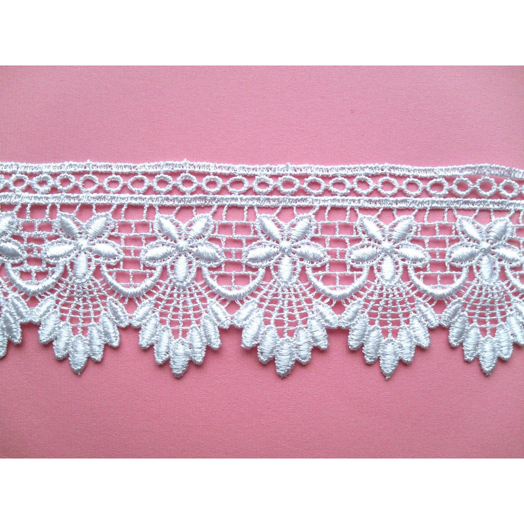 1 x 10m White Satin Flower Guipure/Venise Lace  5cm/2