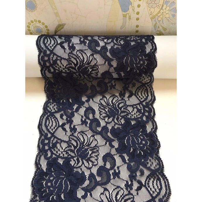 3.75 m Navy Blue Floral Lace Trimming 6.5