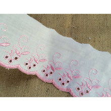 White/Pink Cotton Broderie Anglaise 3"