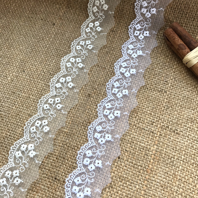 2 Yards White Double-edged Ribbon Lace Trim for Sewing/Crafts/Bridal/4.5  Wide