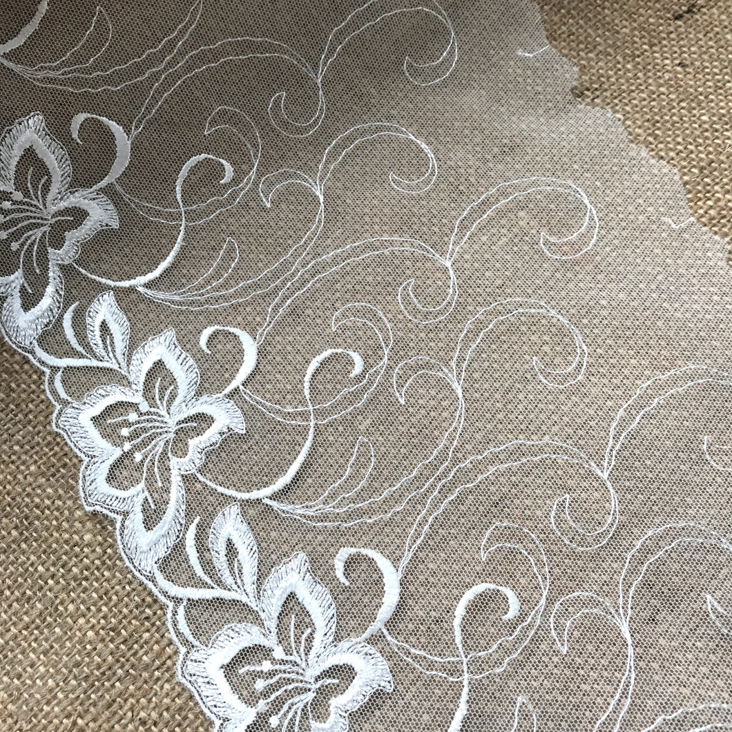Ivory Embroidered Bridal Tulle Lace  23 cm/9