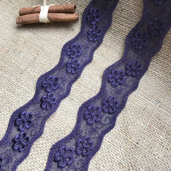1 x 2.5 m Dark Purple Embroidered Guipure Lace Trim 4.5 cm/1.75