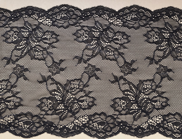 5 m Black Stretch Fine Clipped Lace Trim 20 cm/8