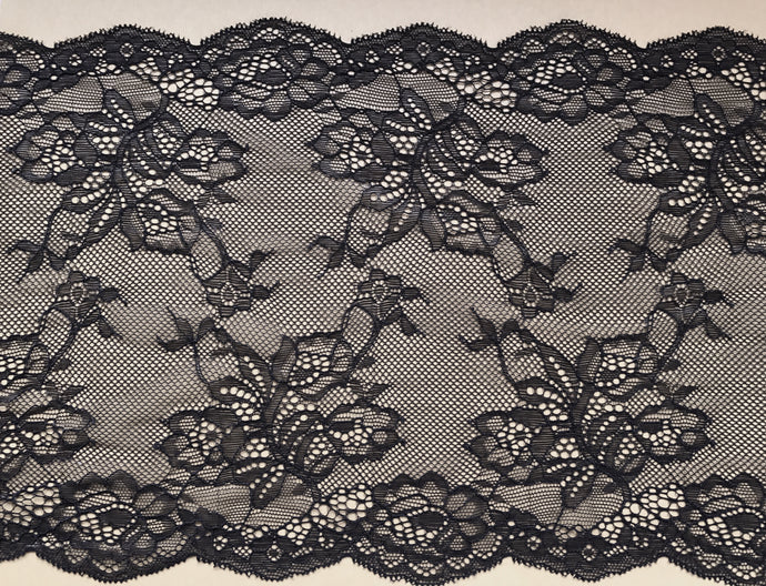 Black Stretch Fine Clipped Lace Trim 20 cm/8