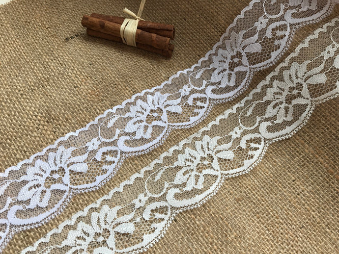 Ivory or White Rose Scalloped Nottingham Lace  5cm/2