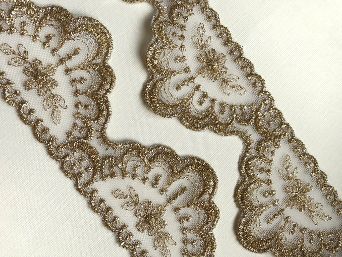 Gold Embroidered French Tulle Lace 6 cm/2.25