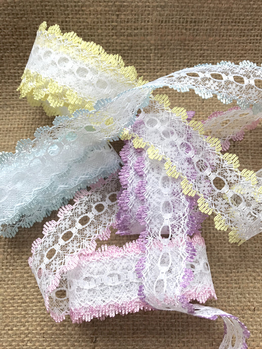 Eyelet Knitting in Lace Dovecraft White Cream Pink Blue Mint Peach Iridescent Rainbow Lilac Lemon Turquoise Orange Purple