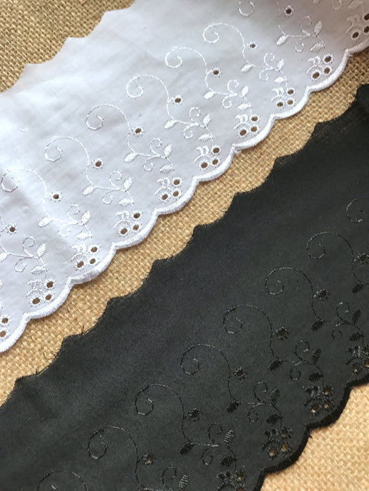 Quality Cotton White, Cream or Black  Broderie Anglaise Lace Trim 4