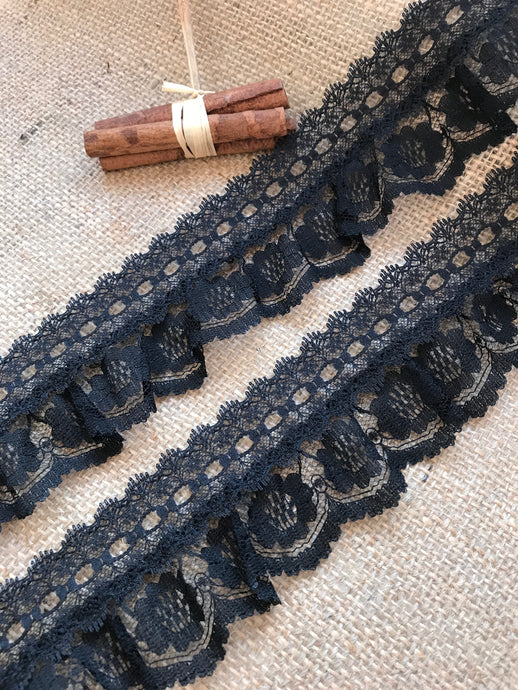 Pretty Black Gathered Lace (with ribbon slot) 6.5 cm/2.5