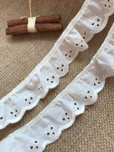 Ivory Cream Cotton "Cherry" Broderie Anglaise Gathered  Lace 3.8 cm/1.5"