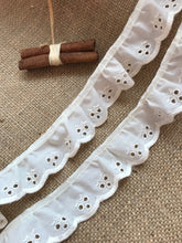 Ivory Cream Cotton "Cherry" Broderie Anglaise Gathered  Lace 3.8 cm/1.5"