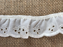Ivory Cream Cotton "Cherry" Broderie Anglaise Gathered  Lace 3.8 cm/1.5"