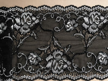 4 m Black &  Silver Stretch  Lace 16 cm/6.25"