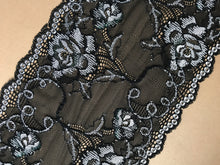 4 m Black &  Silver Stretch  Lace 16 cm/6.25"