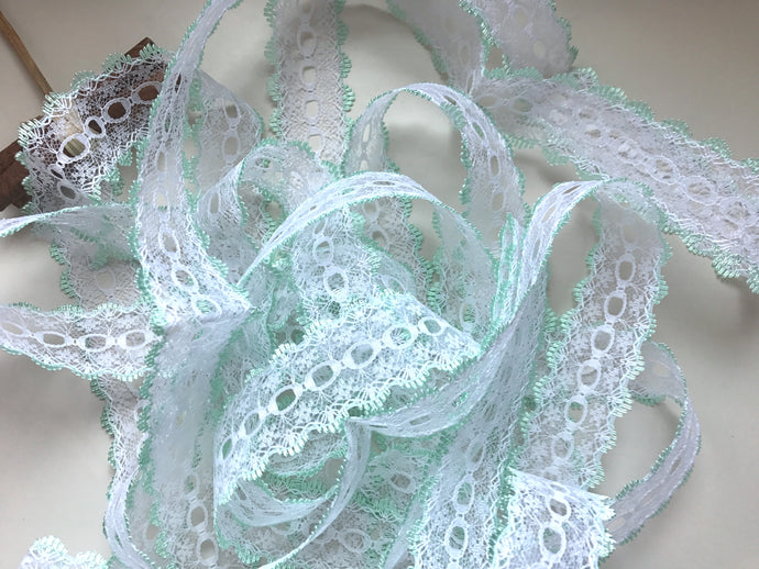 White/Mint Green Eyelet Knitting in Lace 35mm