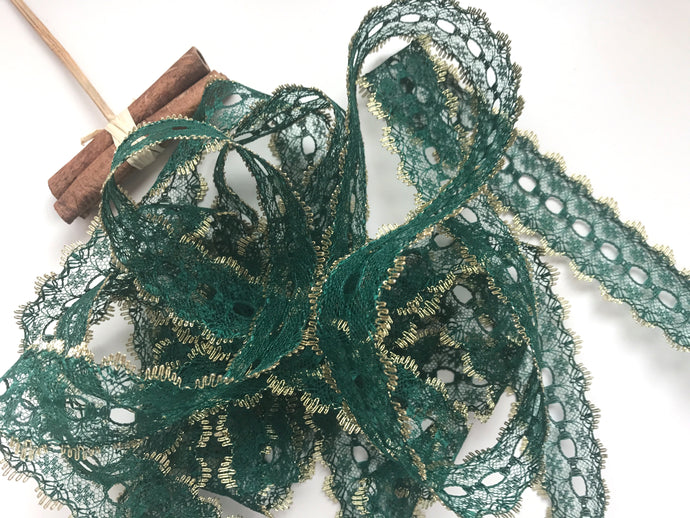 Green/Gold Eyelet Knitting in Lace 35mm