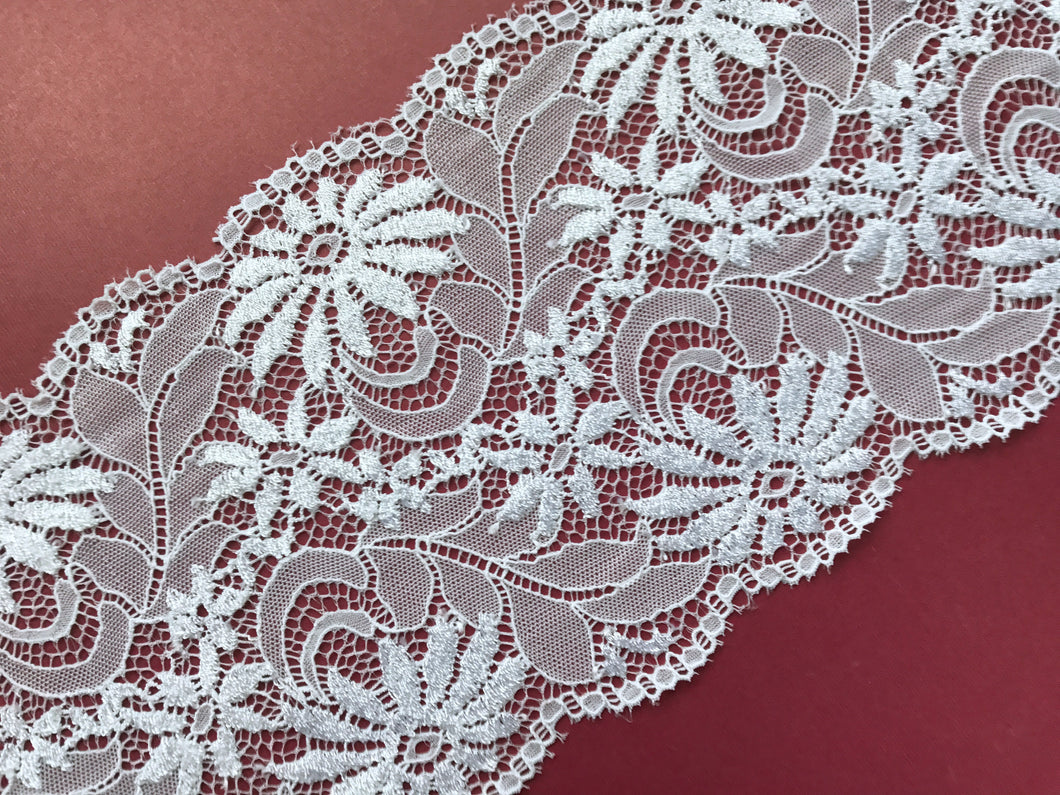 White Stretch Lace Leavers 15 cm/6 – The Lace Co.