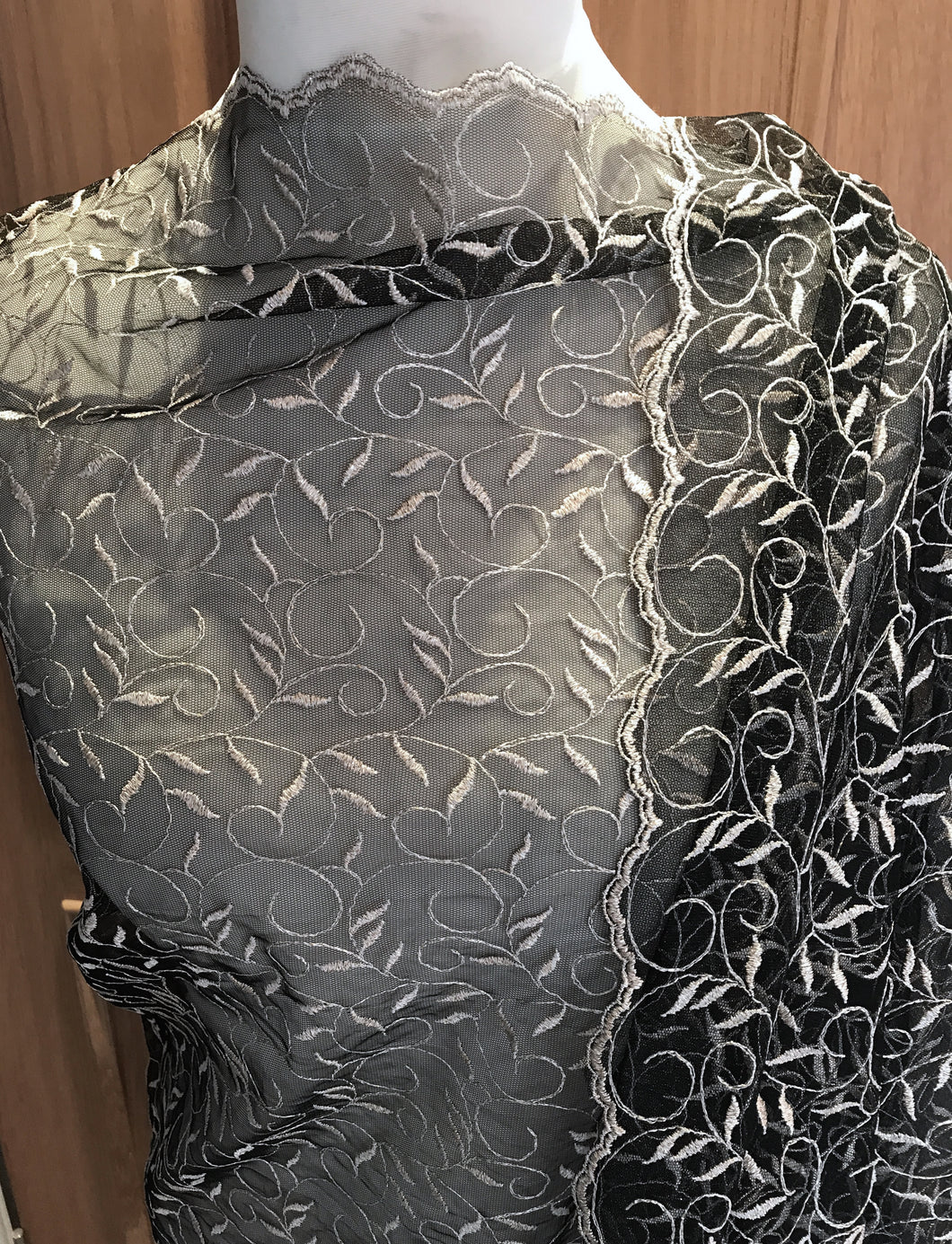Black and shop silver lace fabric