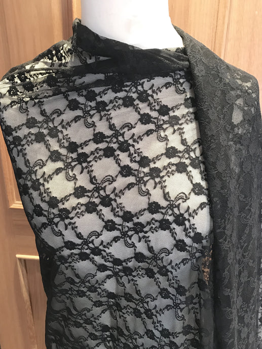 Black Stretch Nottingham Allover Lace Fabric  160/165  cm