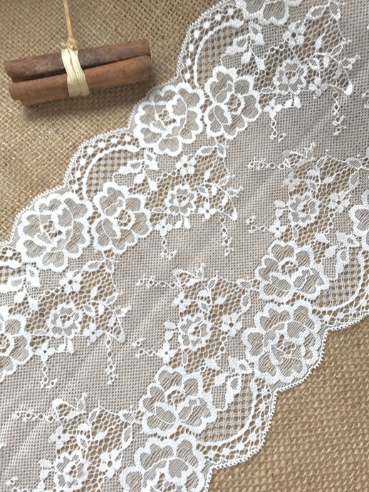 Ivory French Soft Wide Stretch Lace Trim 18 cm/7