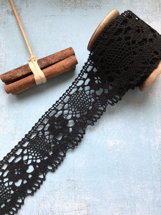 Coton noir Crochet Premium Nottingham Cluny Lace 5 cm/2