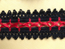 Dentelle de coton noir/rouge avec laçage de ruban 4,5 cm/1,75"