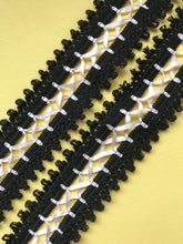 Black/Pale Pink Cotton Lace with ribbon Lacing  4.5 cm/1.75"
