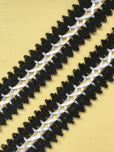 Dentelle de coton noir/blanc avec laçage de ruban 4,5 cm/1,75"