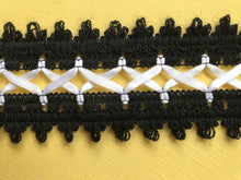 Black/White Cotton Lace with ribbon Lacing  4.5 cm/1.75"