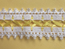 White/Lemon Cotton Lace with ribbon Lacing  4.5 cm/1.75"
