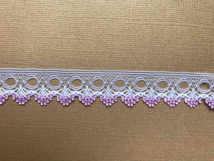 *NOUVEAU* Tricot à Oeillets Blanc/Rose Bordure Simple en Dentelle 18 mm