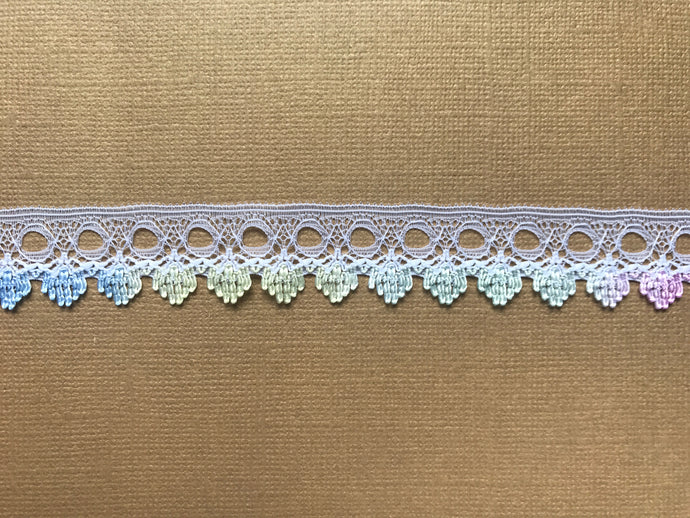 *NOUVEAU* Tricot à œillets blanc/arc-en-ciel à bord unique en dentelle 18 mm