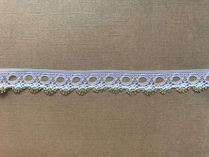 *NOUVEAU* Tricot à Oeillets Blanc/Or à Bord Unique en Dentelle 18 mm