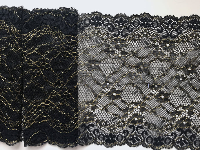 Black & Gold Stretch French Lace Trim 17/7