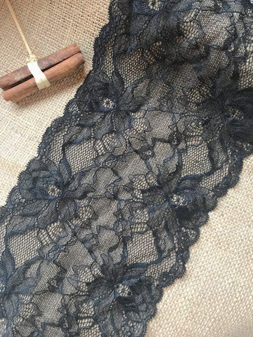 Black Stretch French Lace Trim 17/7