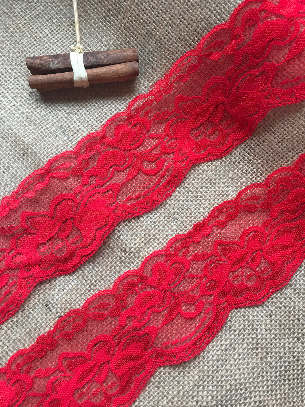Red Soft Stretch Scalloped Nottingham Lace 7 cm/2.5