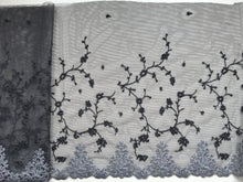 Grey, Black & Silver Metallic Embroidered Tulle Lace 24 cm/9.5"