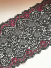 Black Pink Ombre Metallic Stretch Lace Trim 16 cm/6.5"