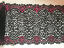 Black Pink Ombre Metallic Stretch Lace Trim 16 cm/6.5"