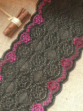 Black Pink Ombre Metallic Stretch Lace Trim 16 cm/6.5"