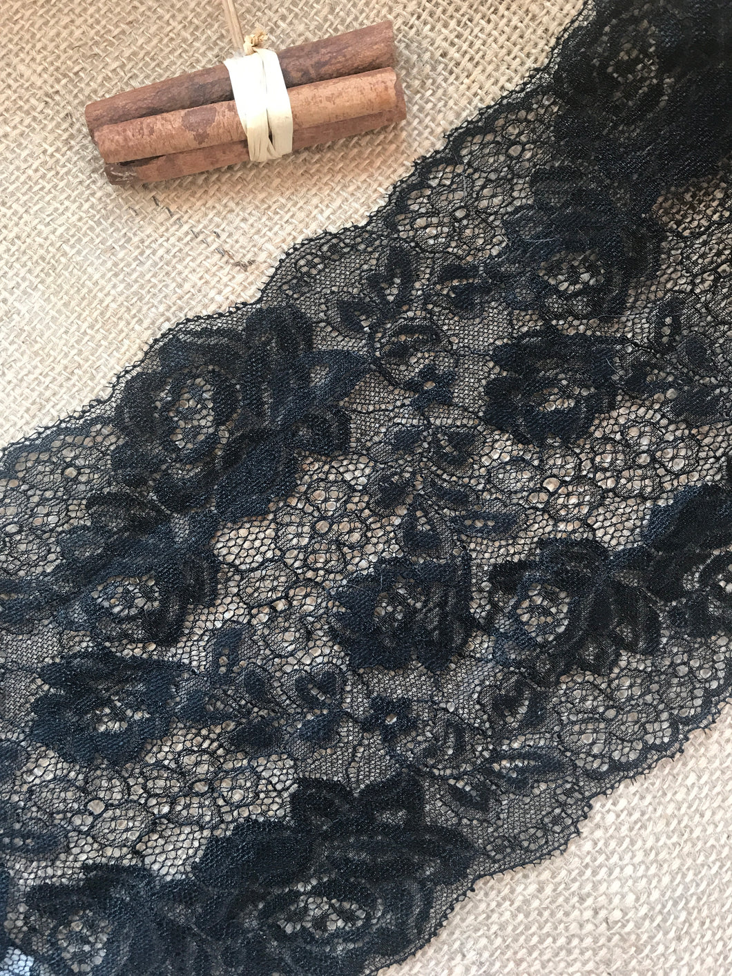 Beautiful Black Delicate French Rose Lace 17cm/6.75