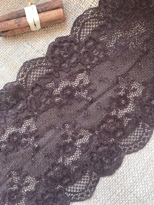 Chocolate Brown French Soft Wide Stretch Lace Trim 18 cm/7