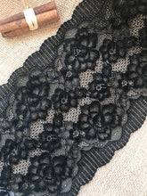 Black Soft Wide Floral Stretch Scalloped Lace Trim 17 cm/7"