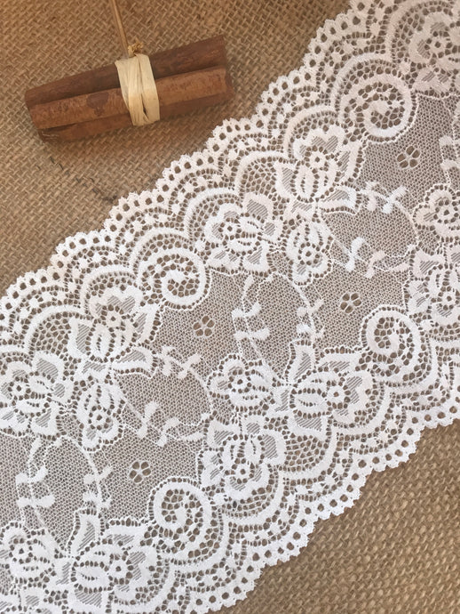 2.6 m Premium Ivory Stretch French Lace   15.5 cm/6