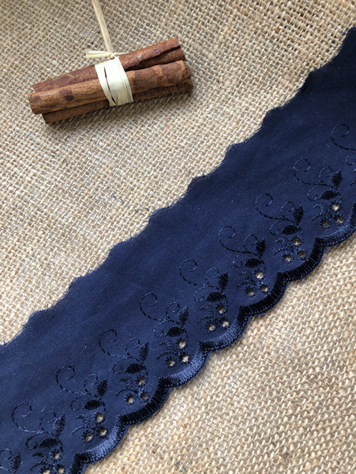 Quality Navy Blue Cotton Broderie Anglaise  Lace Trim  3