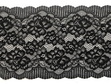 Black Soft Wide Floral Stretch Scalloped Lace Trim 17 cm/7"