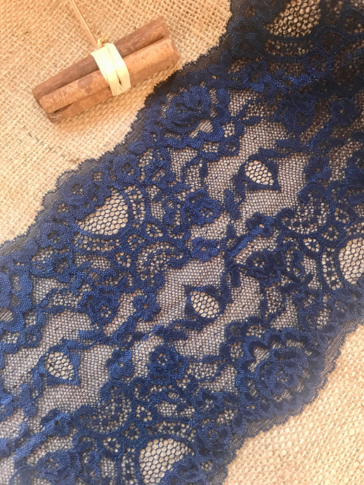 Navy Blue Soft Stretch Lace 17 cm/6.75