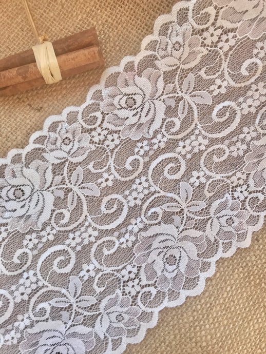 Ivory Floral Soft Scalloped Lace Wide 6.5