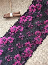 Large bordure en dentelle festonnée extensible bicolore noir/rose 16,5 cm/6,5"