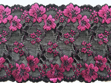 Black/Pink Two-Tone Wide Stretch Scalloped Lace Trim 16.5 cm/6.5"